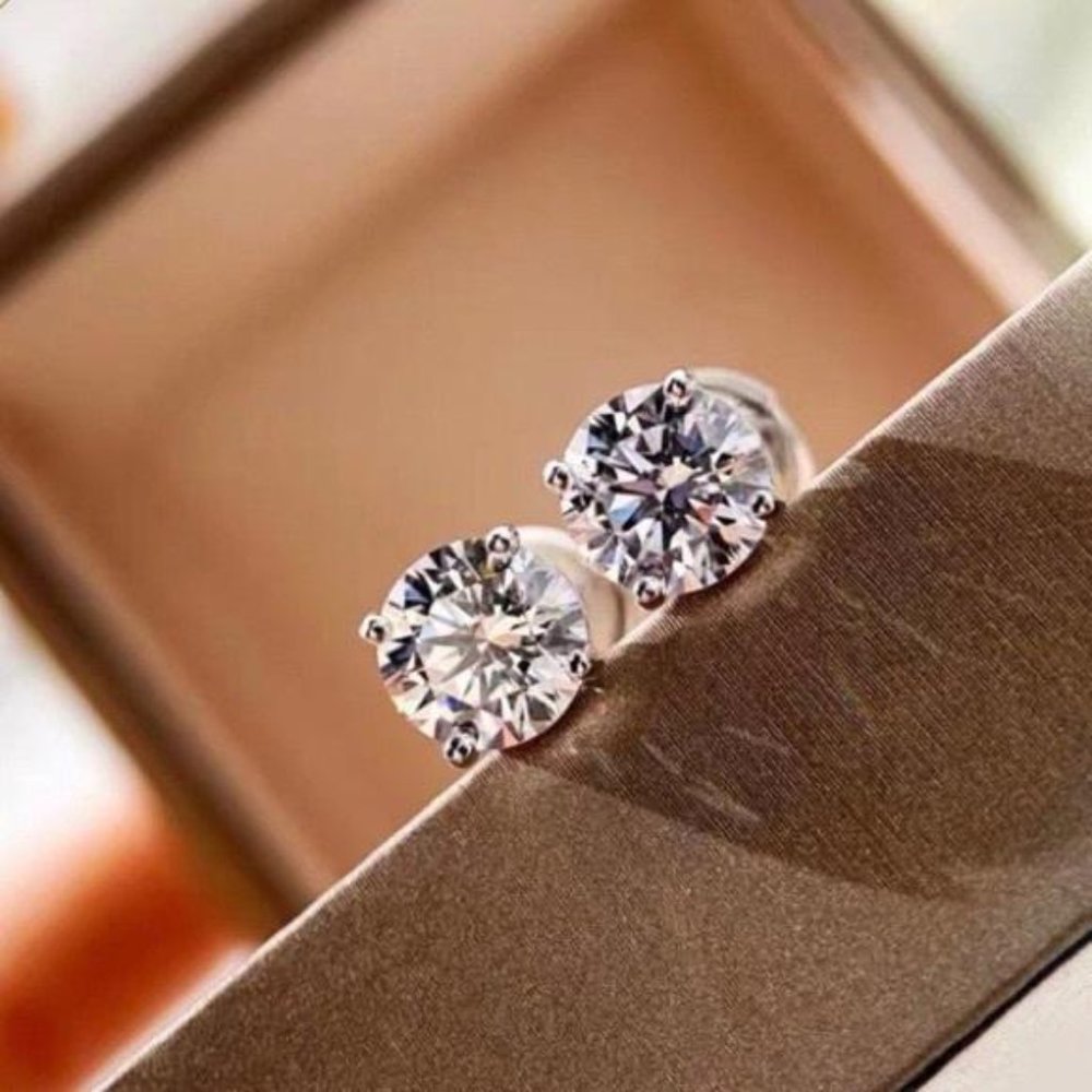 NEW 2 CARAT DIAMOND SILVER STUD EARRINGS - Picture 5 of 7